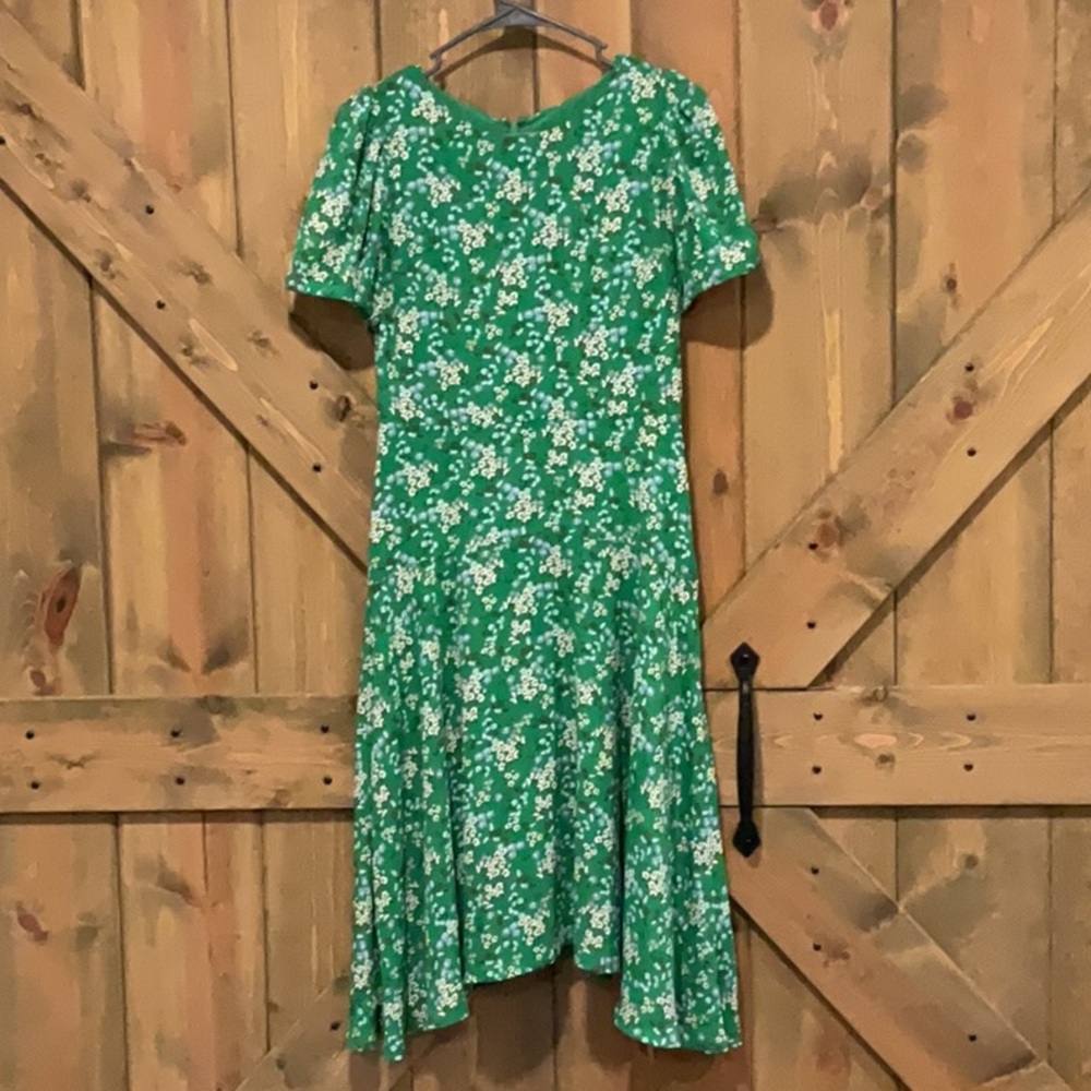 Loft Green Floral Flounce Dress - Picture 2 of 6